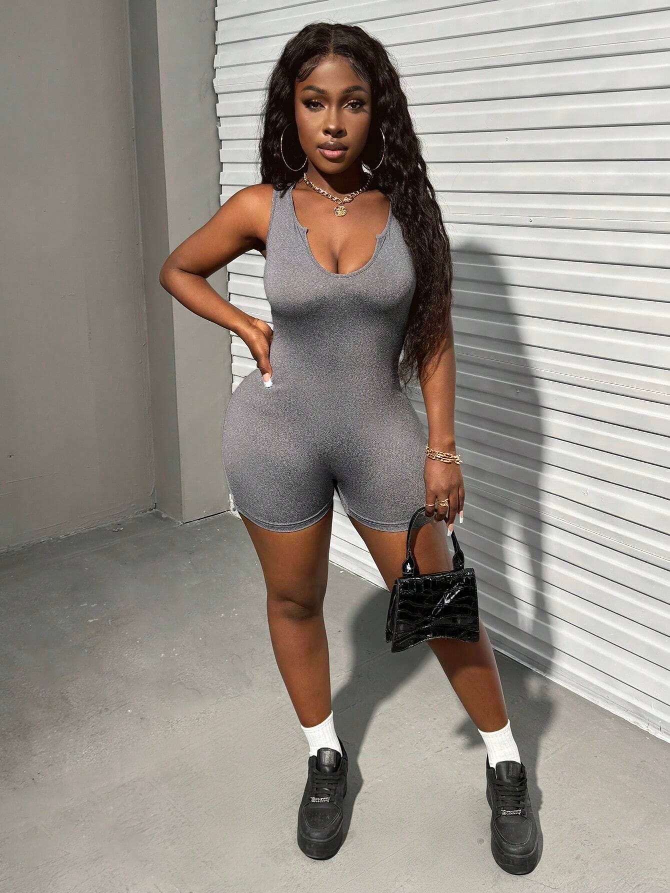 Women Clothing Solid Color U Neck Sleeveless Sling Slim Backless Jumpsuit Shorts Casual Pants