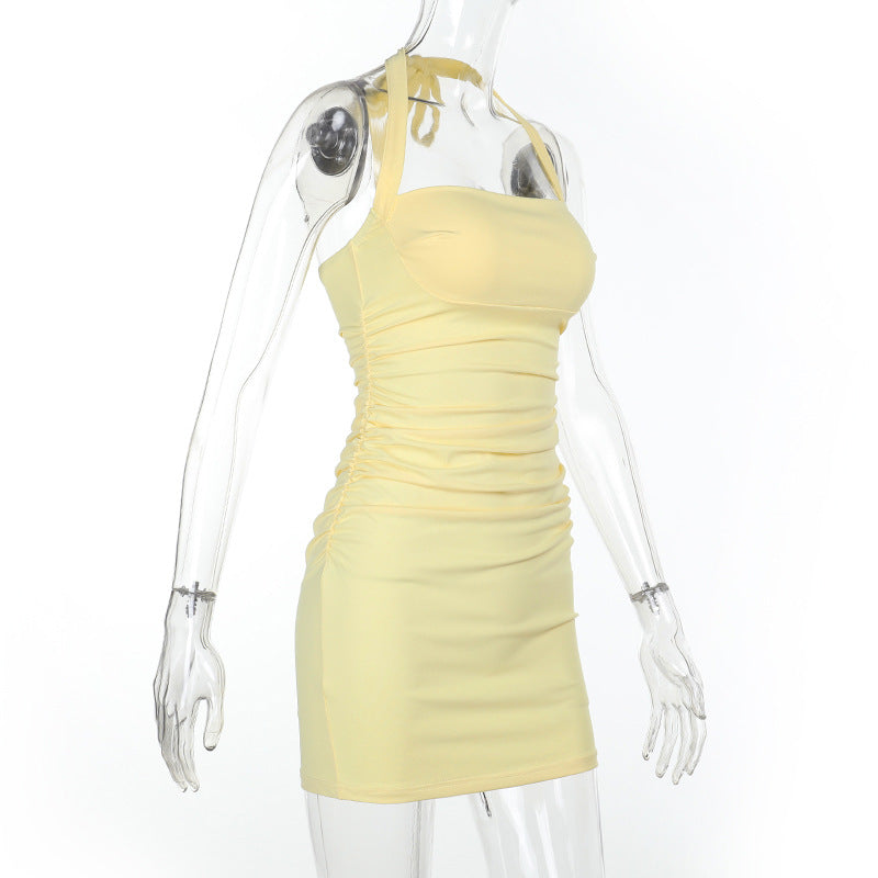 Southeast Asia Halter Basic Sling Dress Pleated Slim Hip
