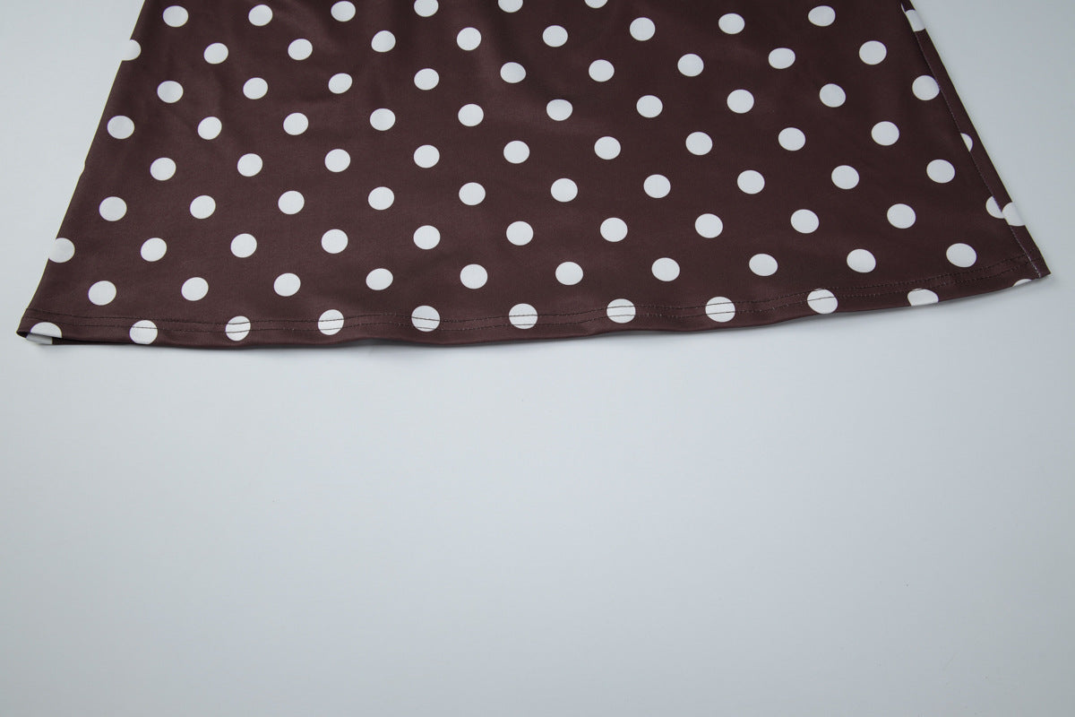French Women Clothing Winter Printed Polka Dot Slim Fit Slimming Sheath Strap Dress for Women