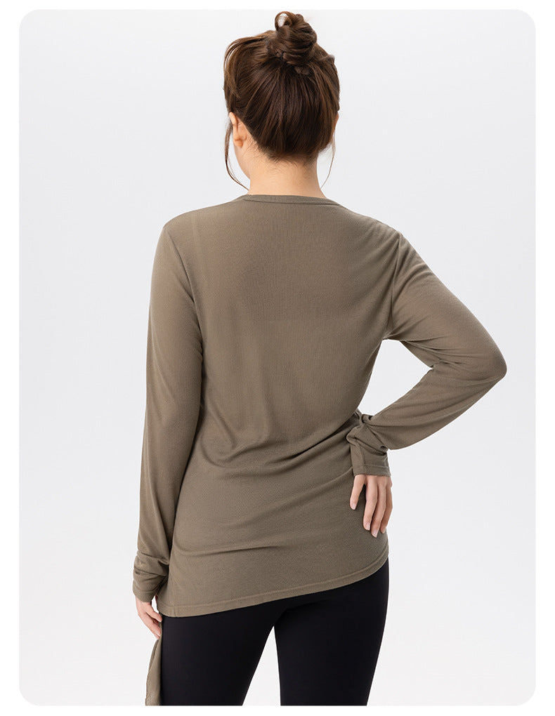 Plus Size Yoga Blouse Women Slim Fit Slimming Side Slit Workout Long Sleeve Soft Skin Friendly Plump Girls Yoga Clothing Top