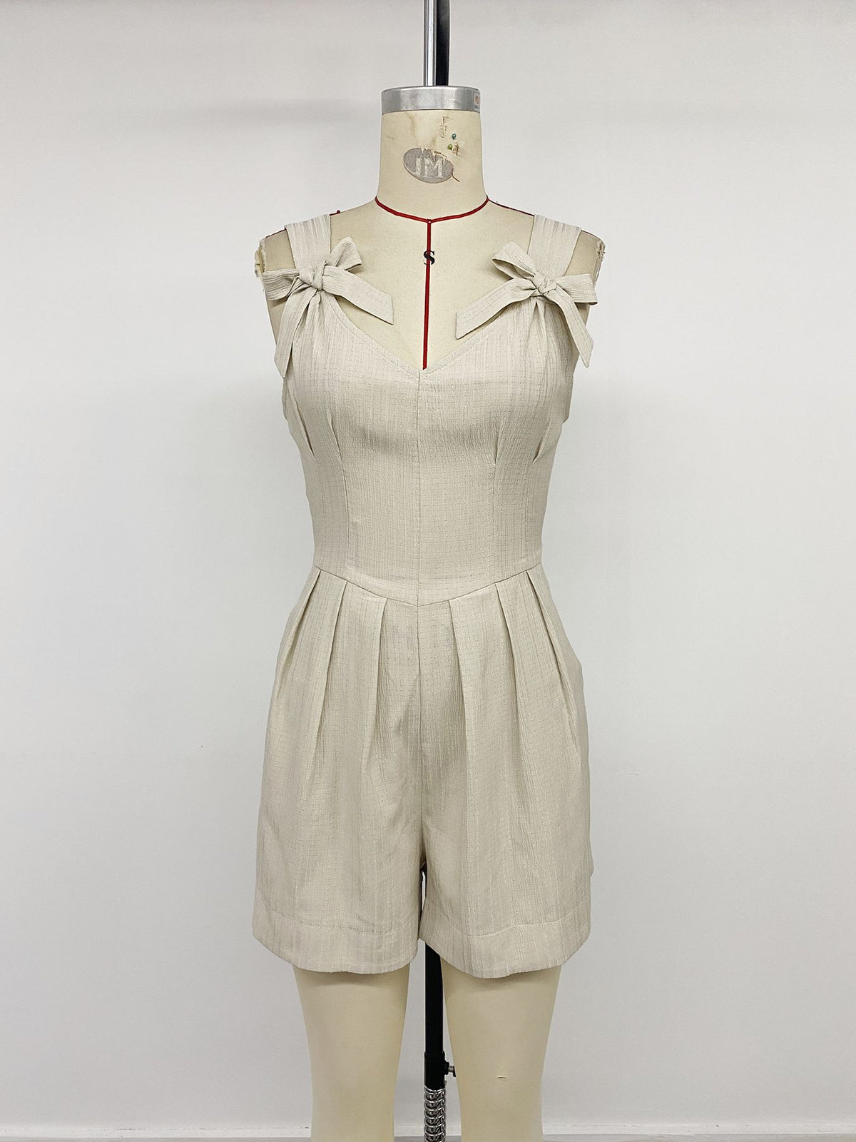 Gentle Solid Color Bow Wide Shoulder Strap Jumpsuit