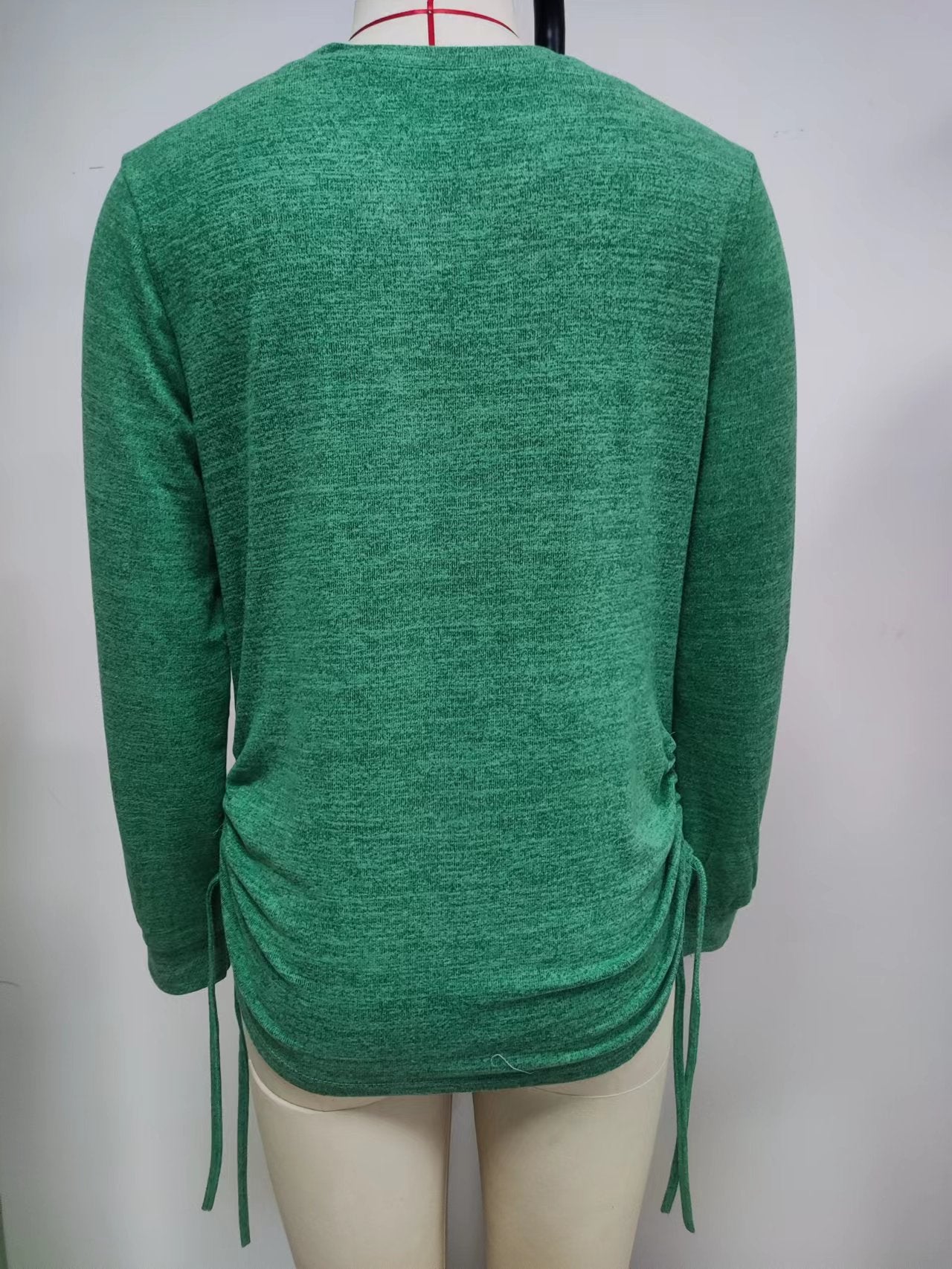 Autumn Winter Solid Color Long Sleeve V Neck Pleating Loose Itting T Shirt Top Ladies