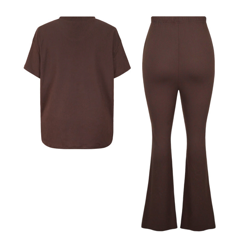 Suit Women Loose T Shirt Long Wide Leg Pants Office Two Piece Suit Women