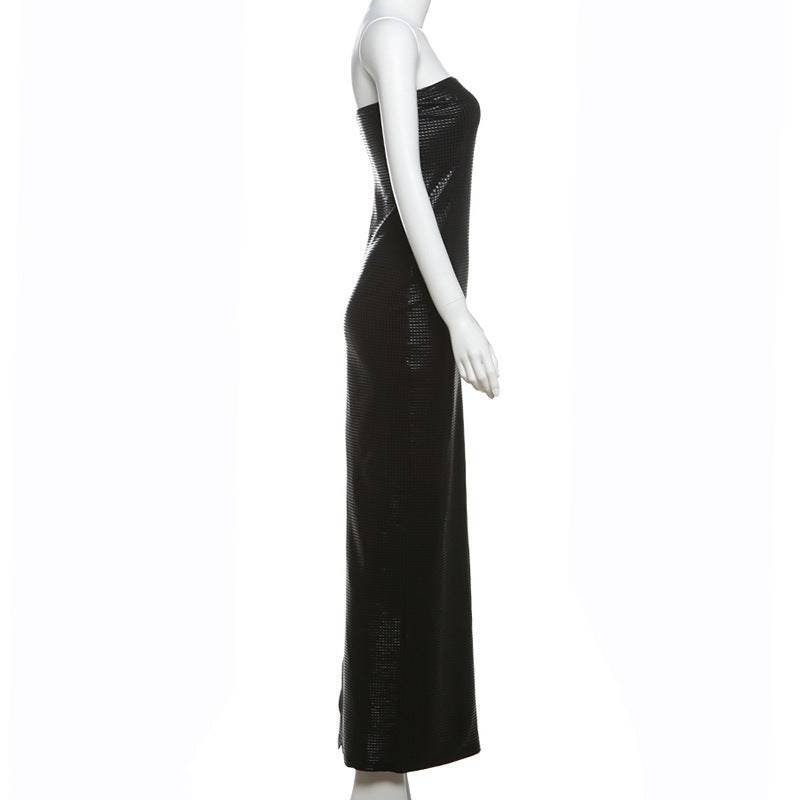 Women Clothing Autumn Winter Graceful Fashionable Sexy Backless Slim Fit Split Tube Top Dress Women