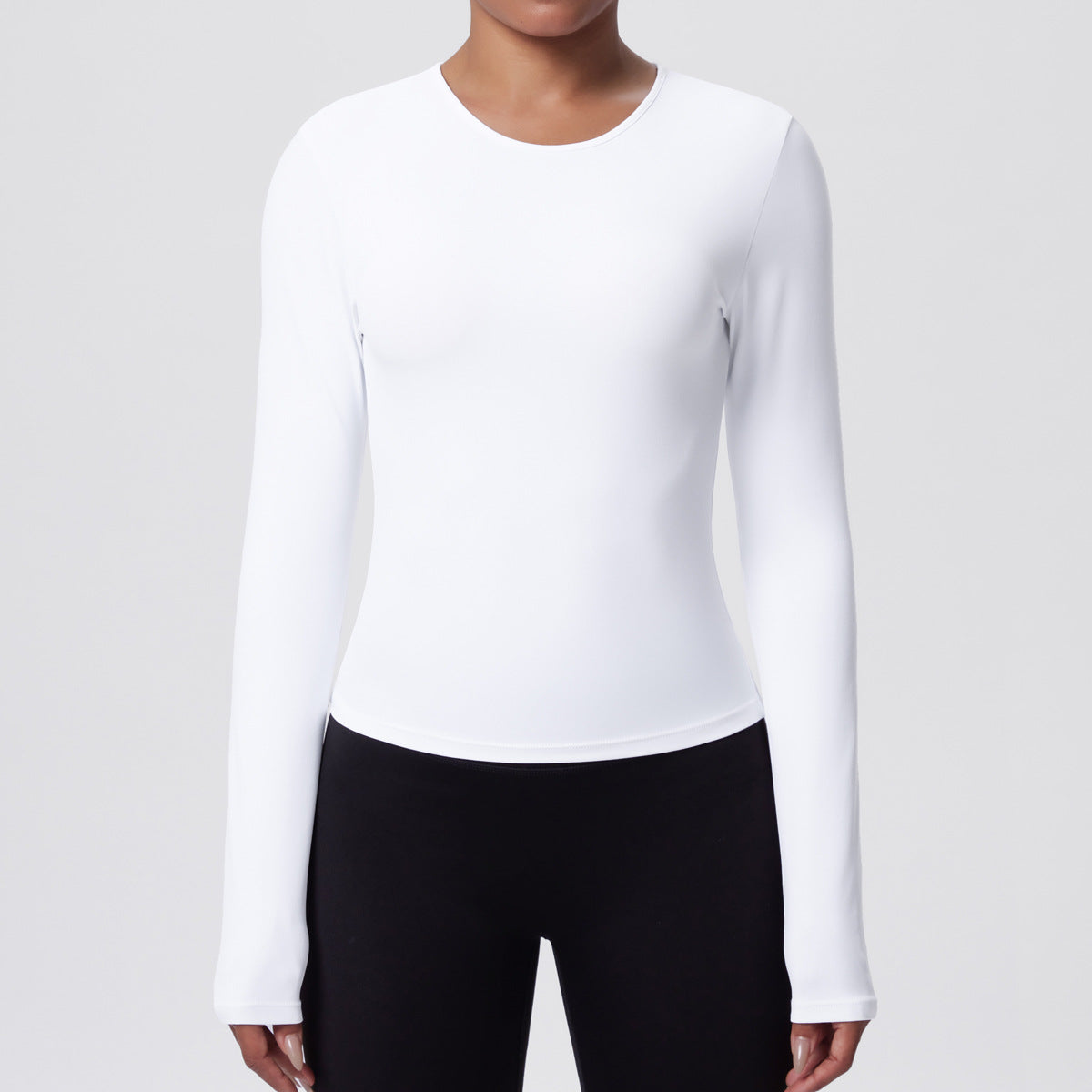 Casual Solid Color Sports Long Sleeve Waist Slim Fit Breathable Yoga T shirt Running Training Nude Feel Workout Top