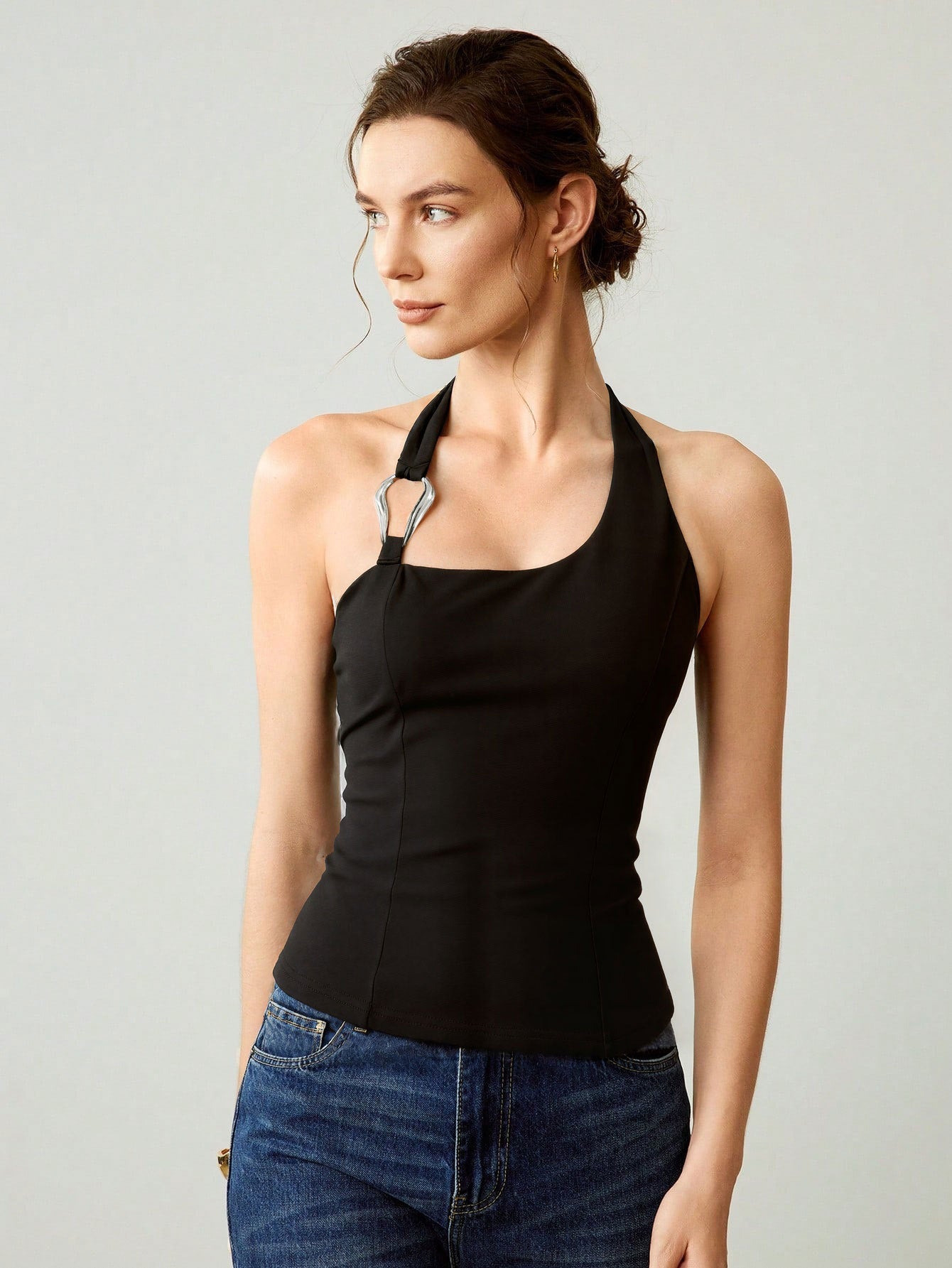 Yoga Exercise Vest Women Quick Dry Training Dance Metal Buckle Decoration Halter Slim Fit Top