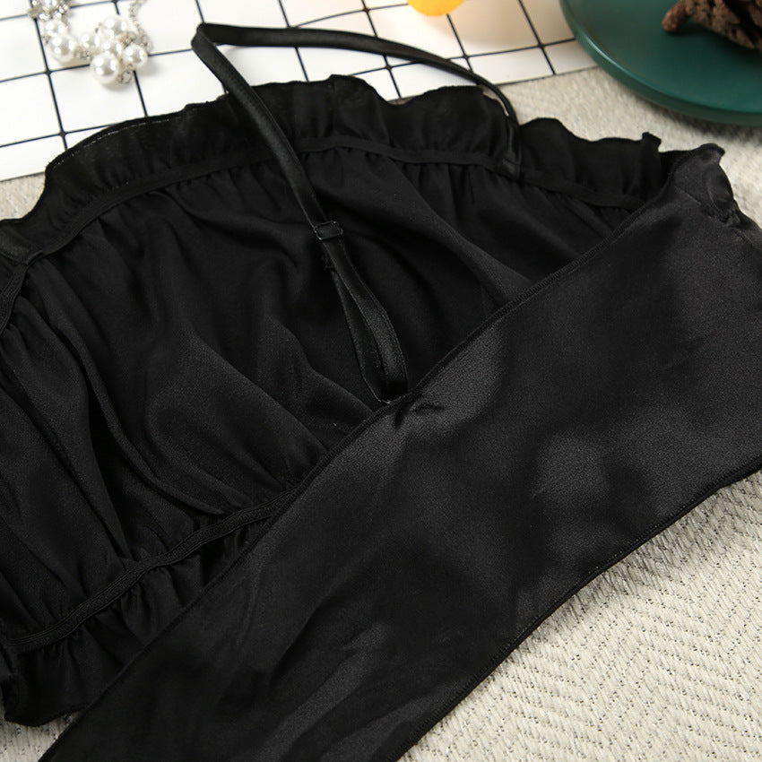 Summer Satin Design Sexy Pajamas Sexy Tied Spaghetti Strap Shorts Two Piece Set Homewear
