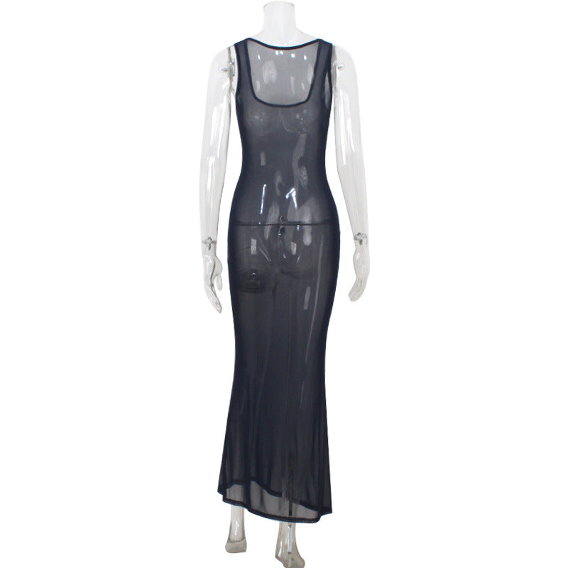 Summer Lady Sexy Sheer Mesh Beach Holiday Dress Evening Dress Women
