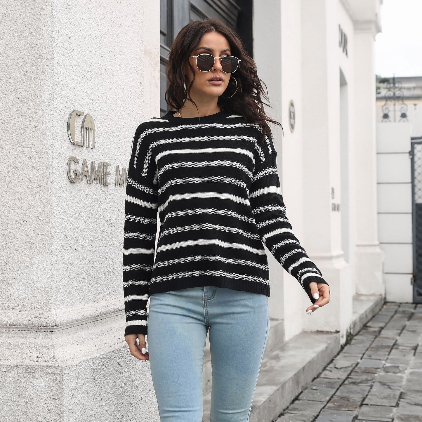 Striped Long Sleeved Sweater Women Loose Autumn Winter Knitwear Women Clothing Sweater