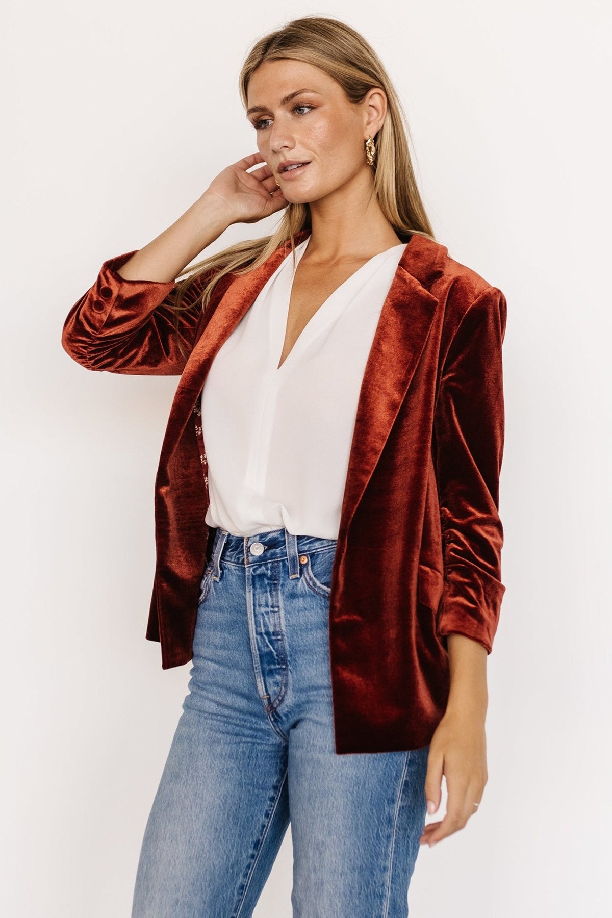 Coat Women Spring Autumn Gold Velvet Diagonal Pocket Collared Long Sleeve Small Blazers