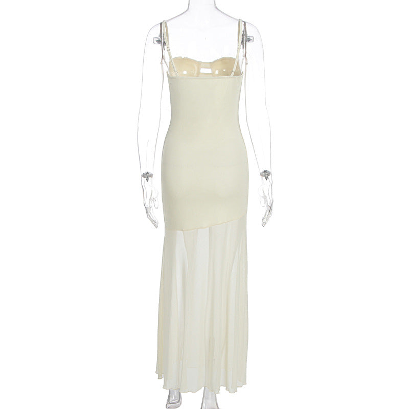 Summer Women Sexy V neck Backless Slim Fit Split Sling Dress