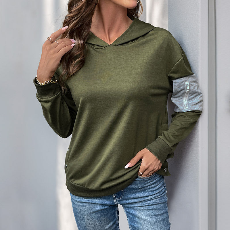 Autumn Casual Sweatshirt Pullover Color Stitching Hoodie Women