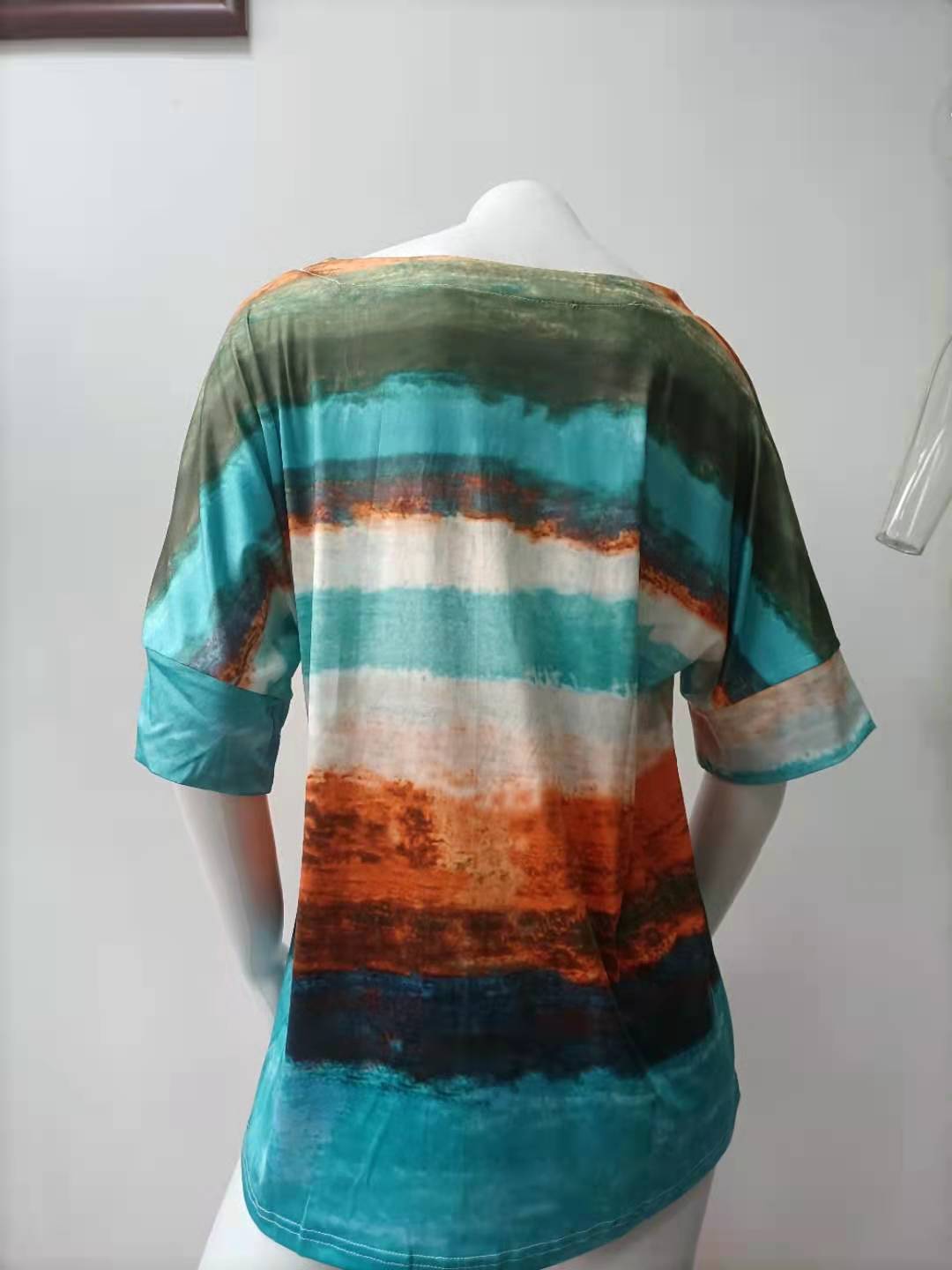 Women Clothing Summer Gradient Contrast Women Short-Sleeved T-shirt Women