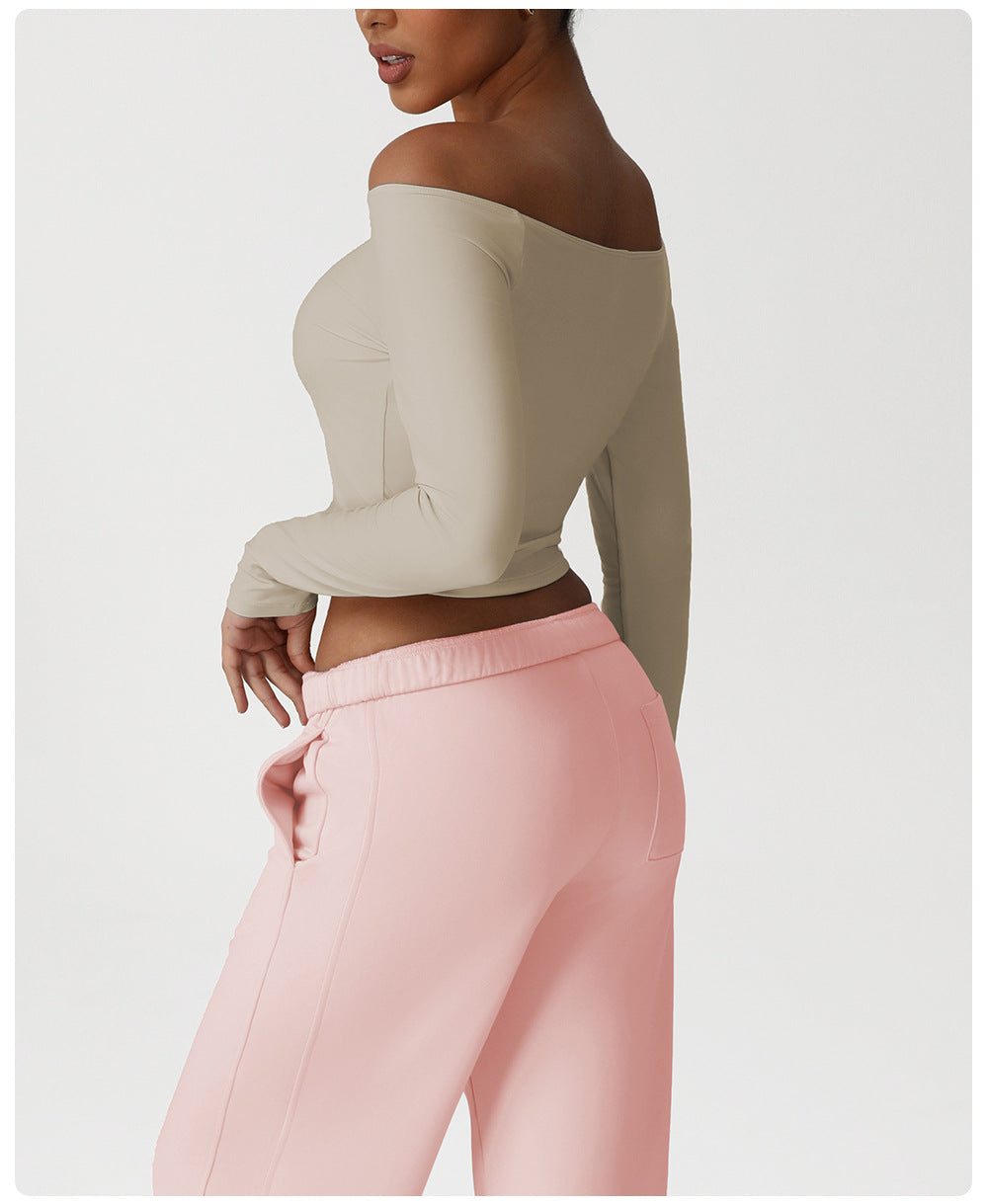 Yoga Clothes Sexy Long Sleeve off Shoulder Top High Elastic Fitness Sports Blouse T shirt