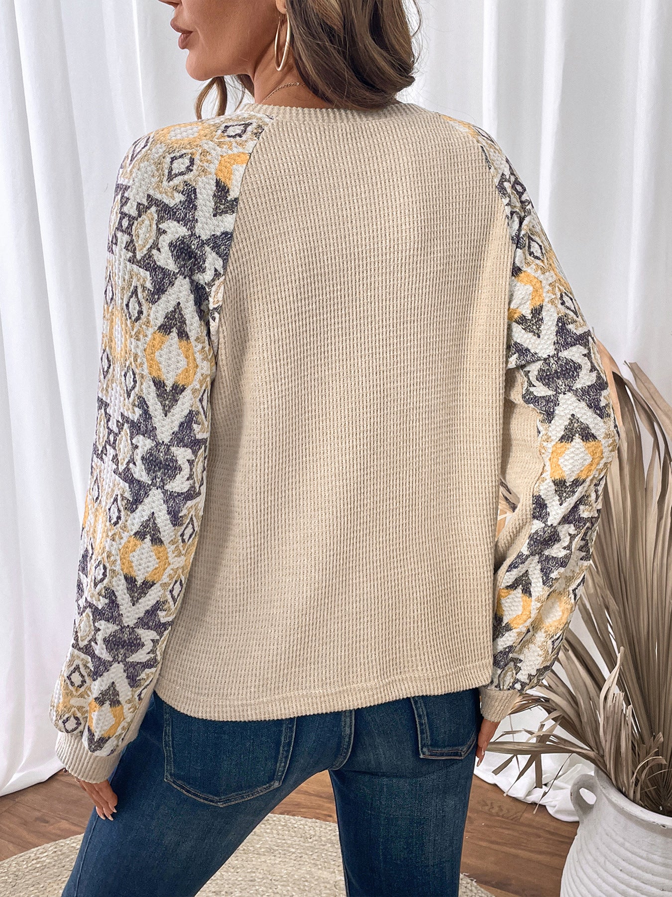 Women Clothing Russia Fall Winter Bottoming Top Stitching Long Sleeve round Neck Ethnic T shirt