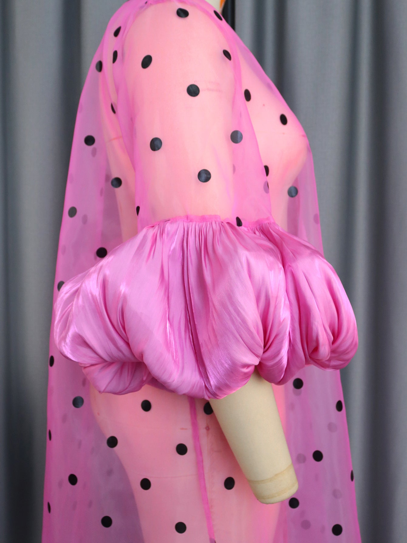 Summer Casual Breathable Tulle Coat Polka Dot Puff Sleeve See through Women Chiffon