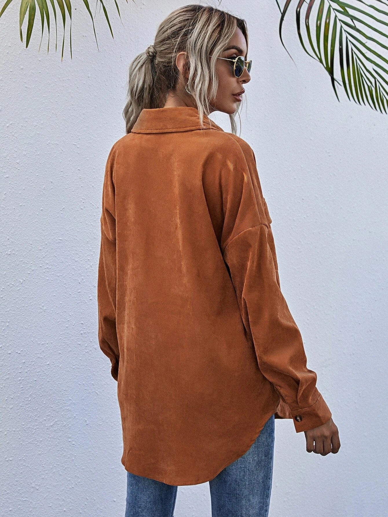 Autumn New Corduroy Shacket Collared Long Sleeve Loose Casual Jacket Women shacket