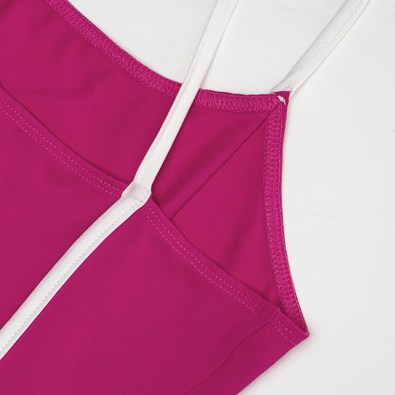 Cross Shoulder Strap Sleeveless Beauty Back Contrast Color Slim Fit High Waist Sports Jumpsuit