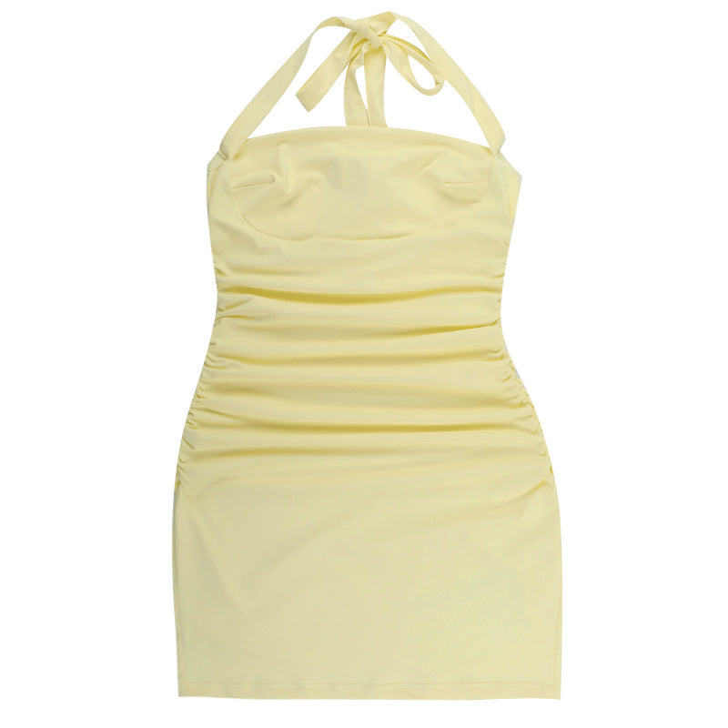 Southeast Asia Halter Basic Sling Dress Pleated Slim Hip