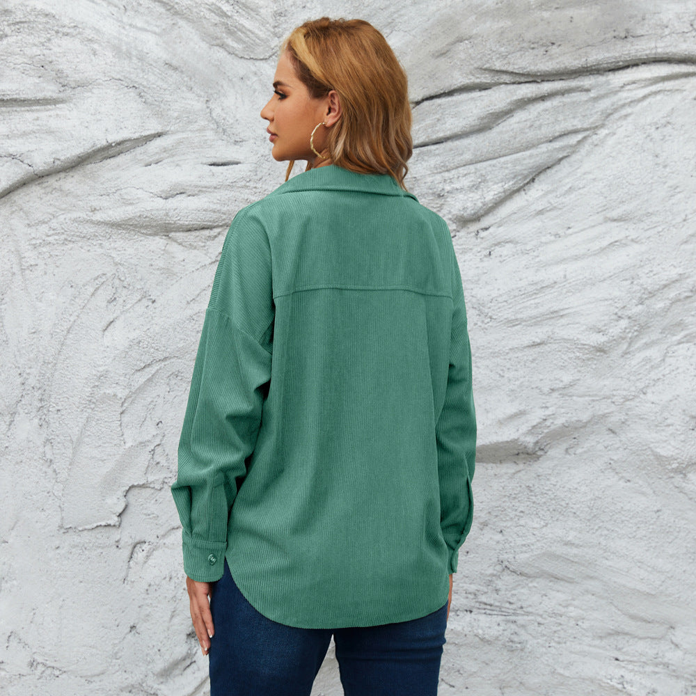 Top Women Autumn Winter Corduroy Women Loose Jacket Coat Solid Color Shirt Outerwear