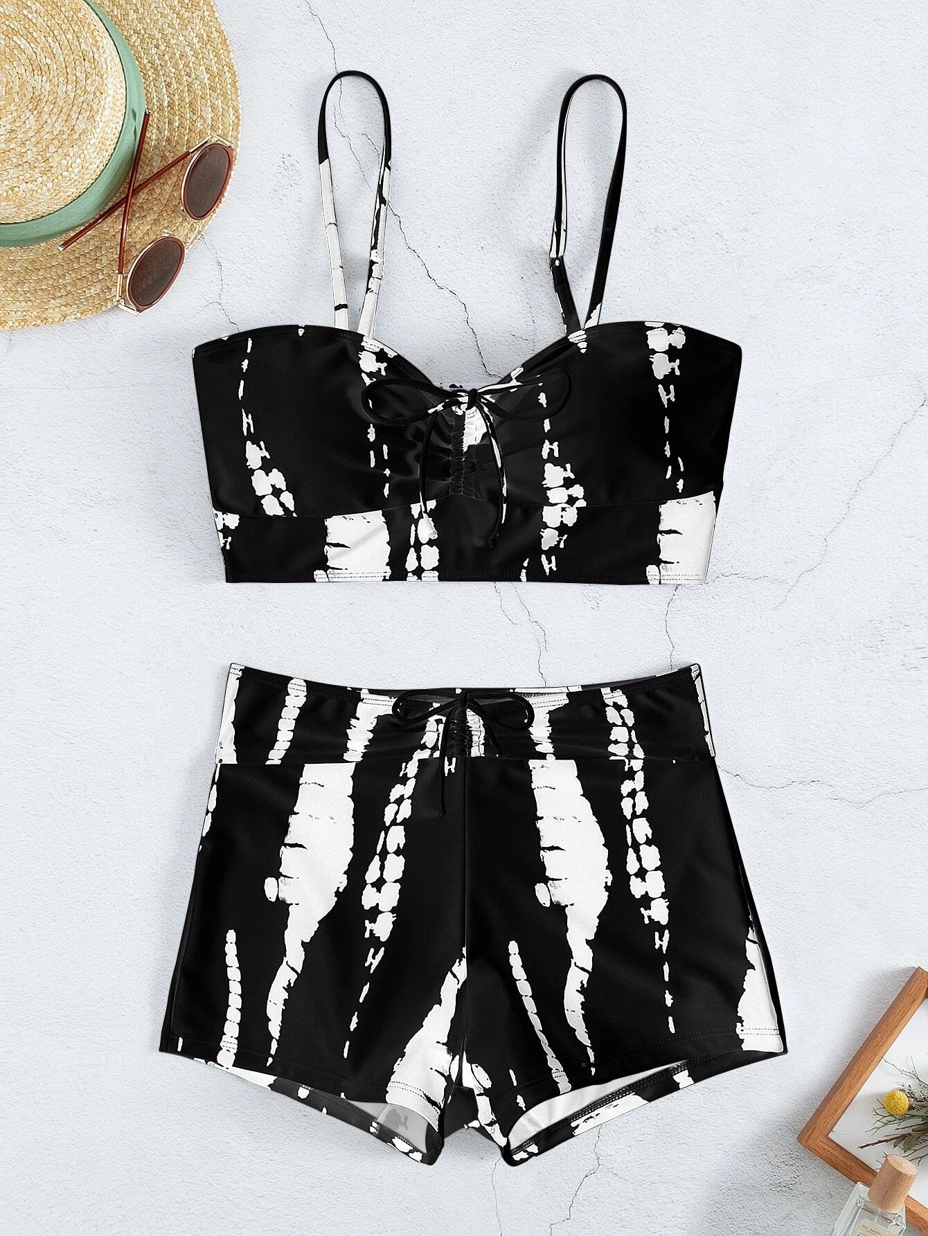 Swimsuit Women Split High Waist Boxer Lace Printing Conservative Internet Celebrity Swimsuit
