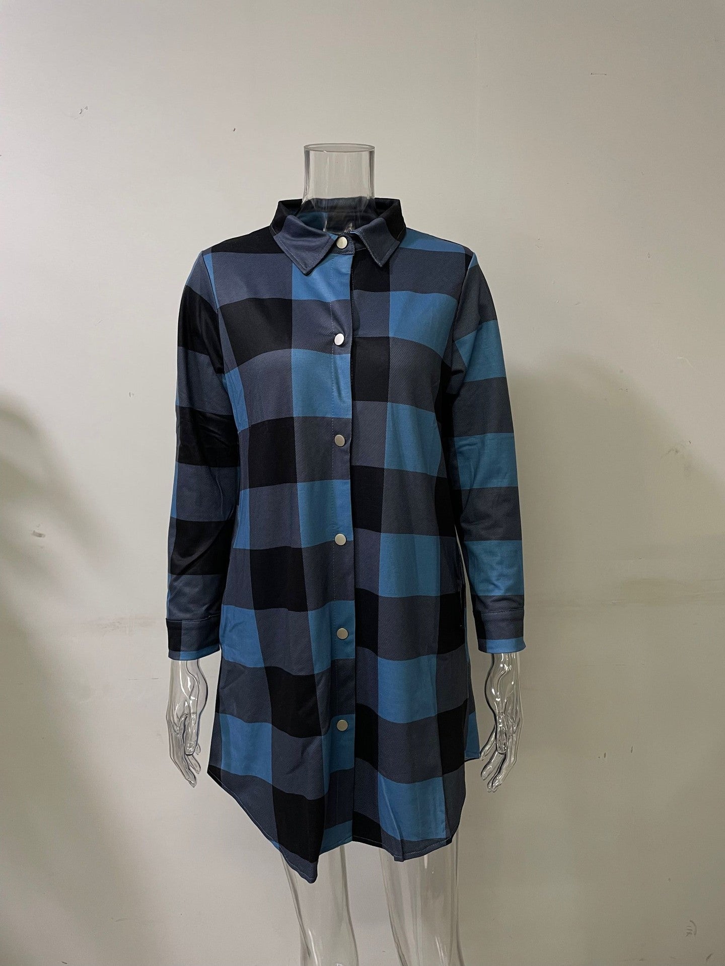 Plaid Shirt Women Mid Length Long Sleeve Women Coat Plaid Shirt Top Shacket