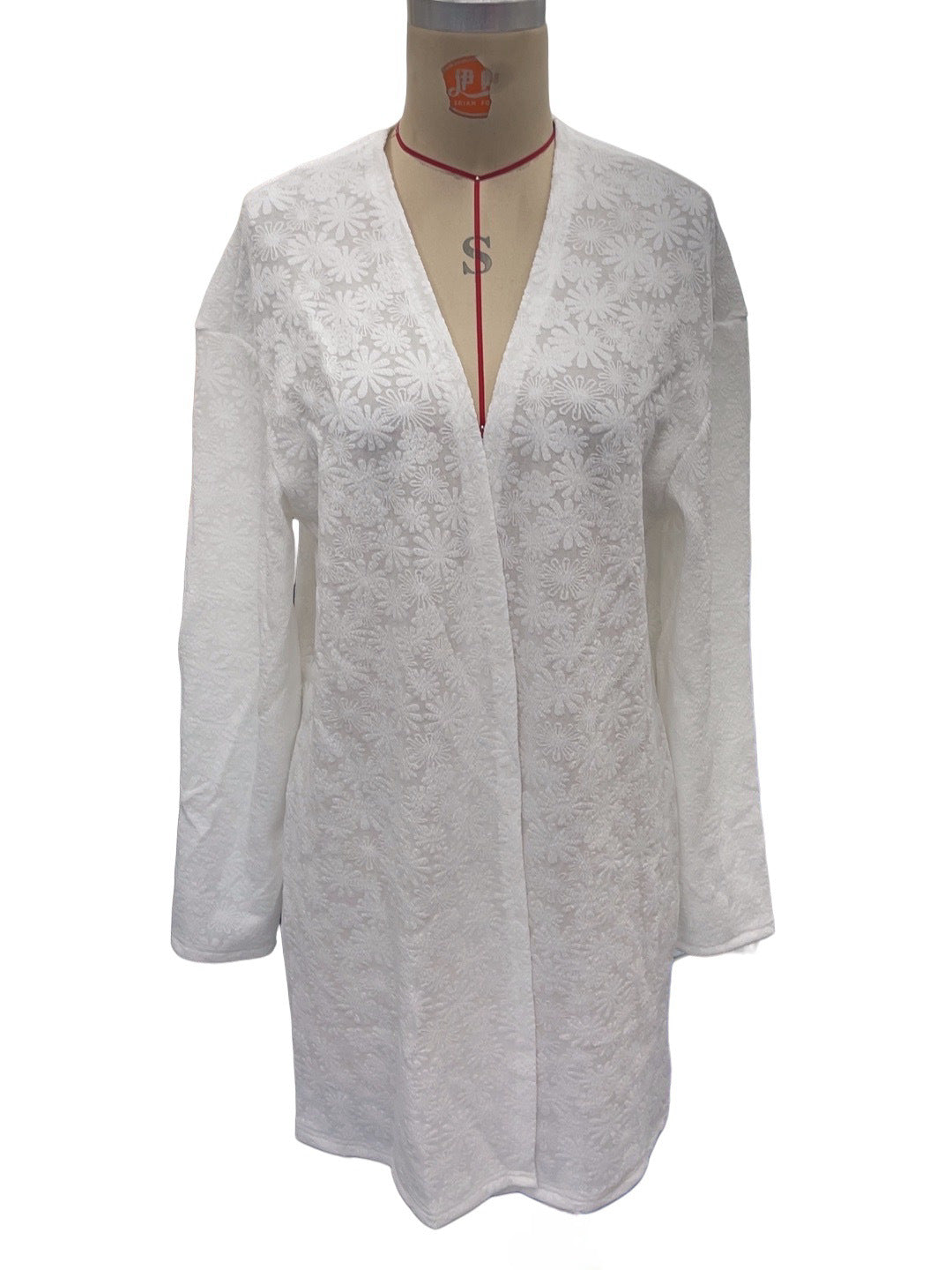 Autumn Winter Elegant Solid Color Knitted Jacquard Long Sleeve Long Cardigan Top Women Coat