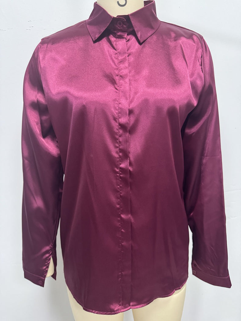 Women Clothes Clothes Spring Summer Satin Shirt Shirt Long Sleeve Satin Top