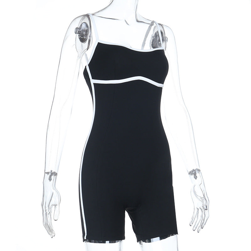 Sexy Beauty Back Covering Belly Thin Simple Suspenders Contrast Color Jumpsuit