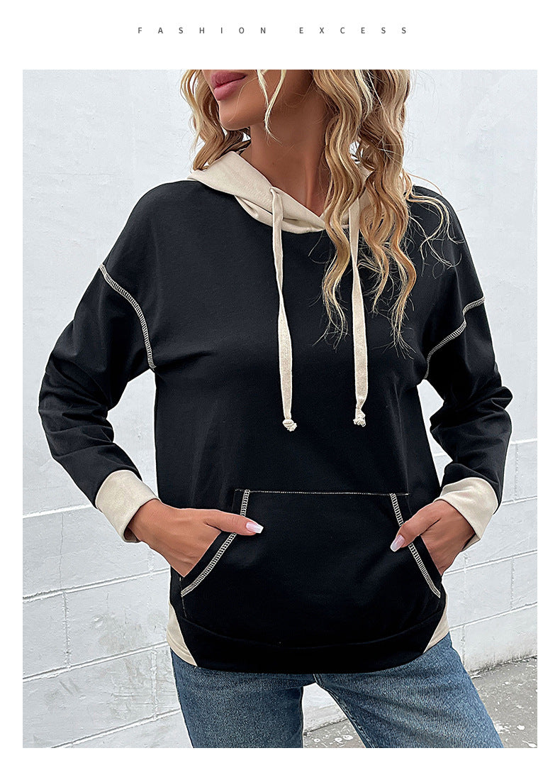 Women Clothing Long Sleeve Color Matching Autumn Sweatshirt Women