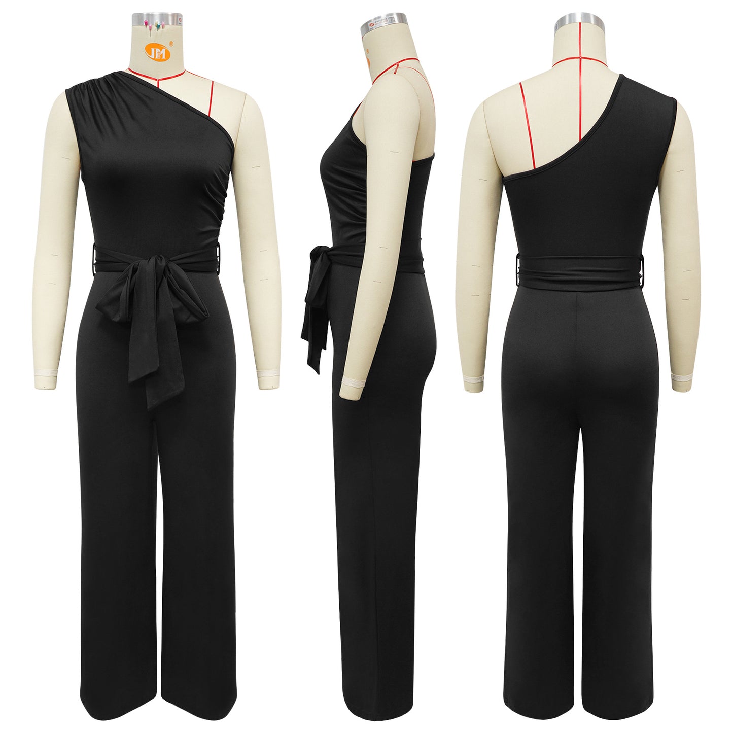 Women Wear Sleeveless Waist Tight Diagonal Collar Solid Color Jumpsuit