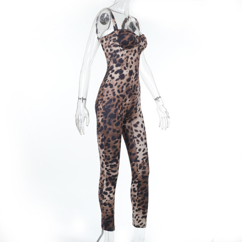 Spring Jumpsuit Street Slim Leopard Print Jumpsuit Women
