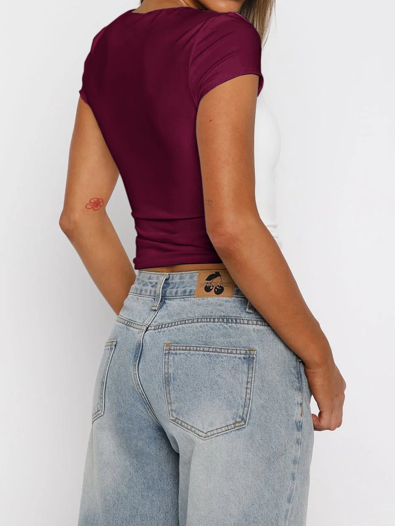 Women Clothing Summer Sexy All Match Solid Color Short Sleeved Top T shirt