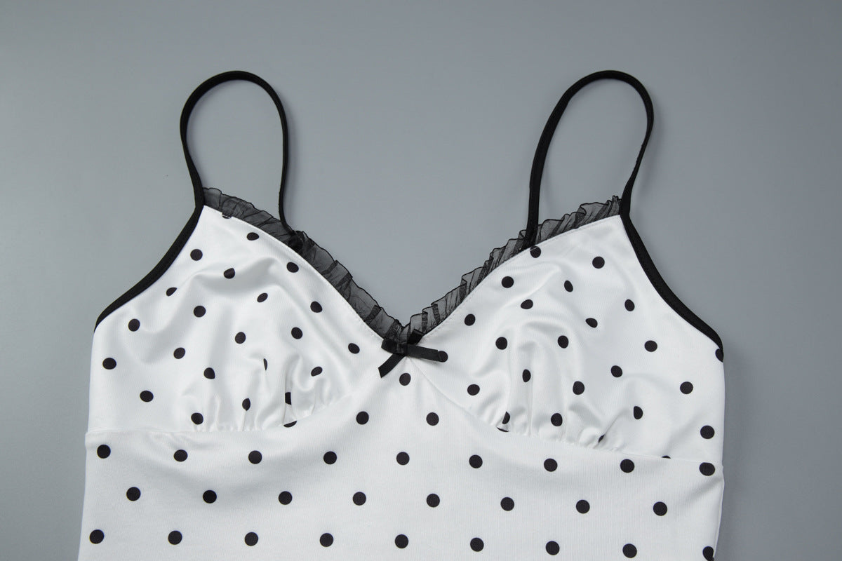 Women Clothing Winter Polka Dot Sexy Sling Slim Skirt Two Piece Set