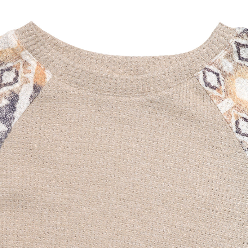 Women Clothing Russia Fall Winter Bottoming Top Stitching Long Sleeve round Neck Ethnic T shirt