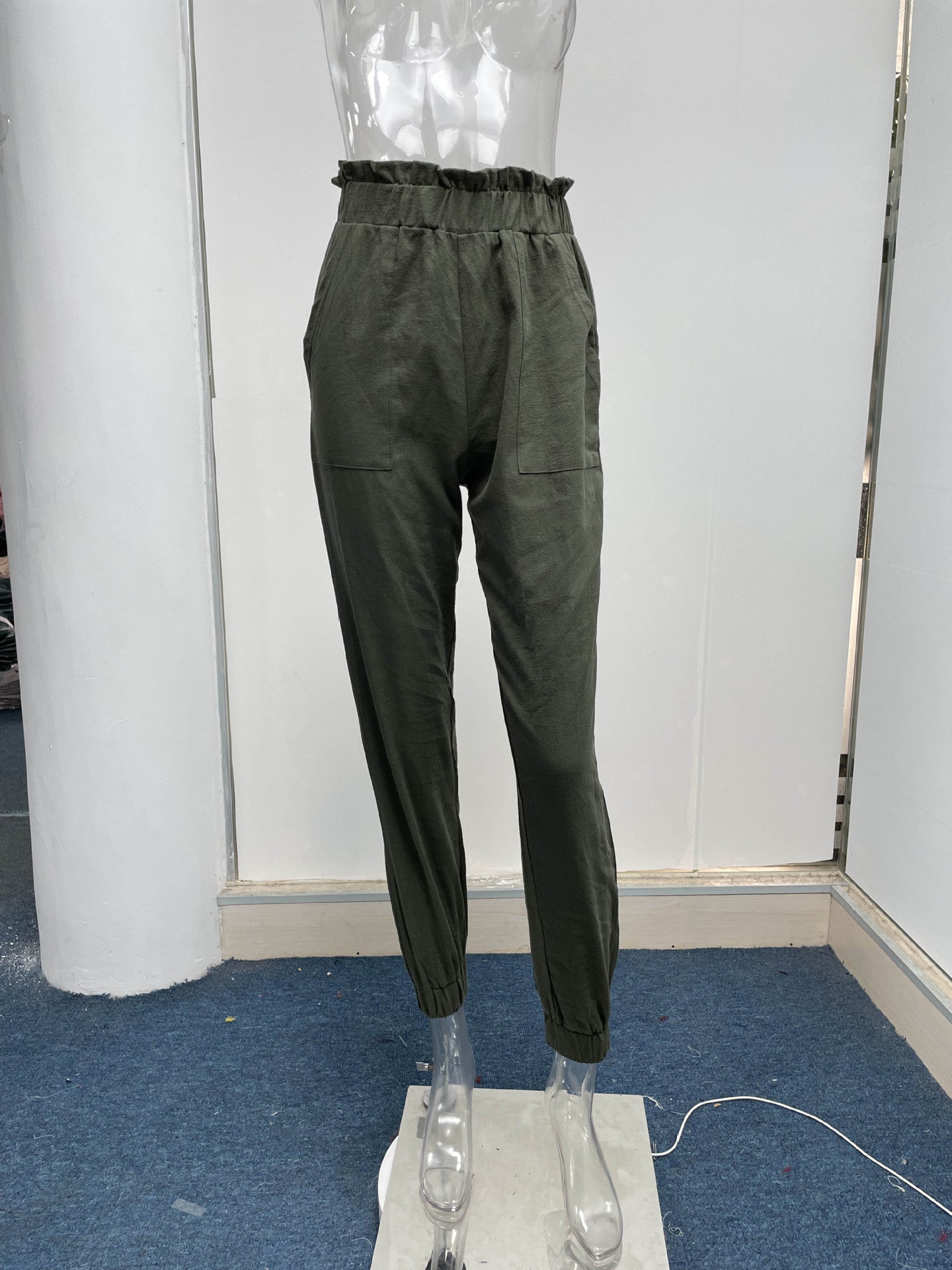 Women Clothing Spring Ruffled Elastic Waist High Waisted Trousers