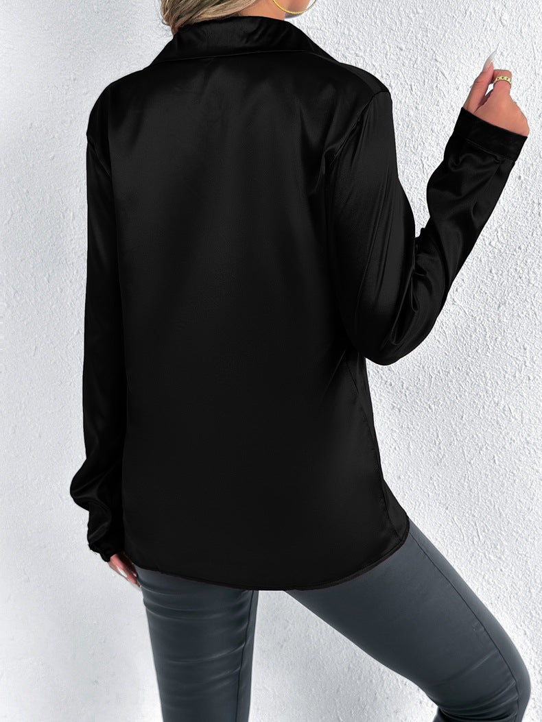 Women Clothes Clothes Spring Summer Satin Shirt Shirt Long Sleeve Satin Top