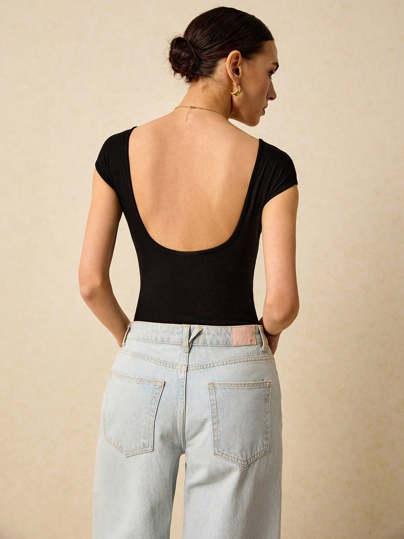 Elegant Summer Retro Hepburn Square Collar Short Sleeve Backless Knitted Top Jumpsuit Women
