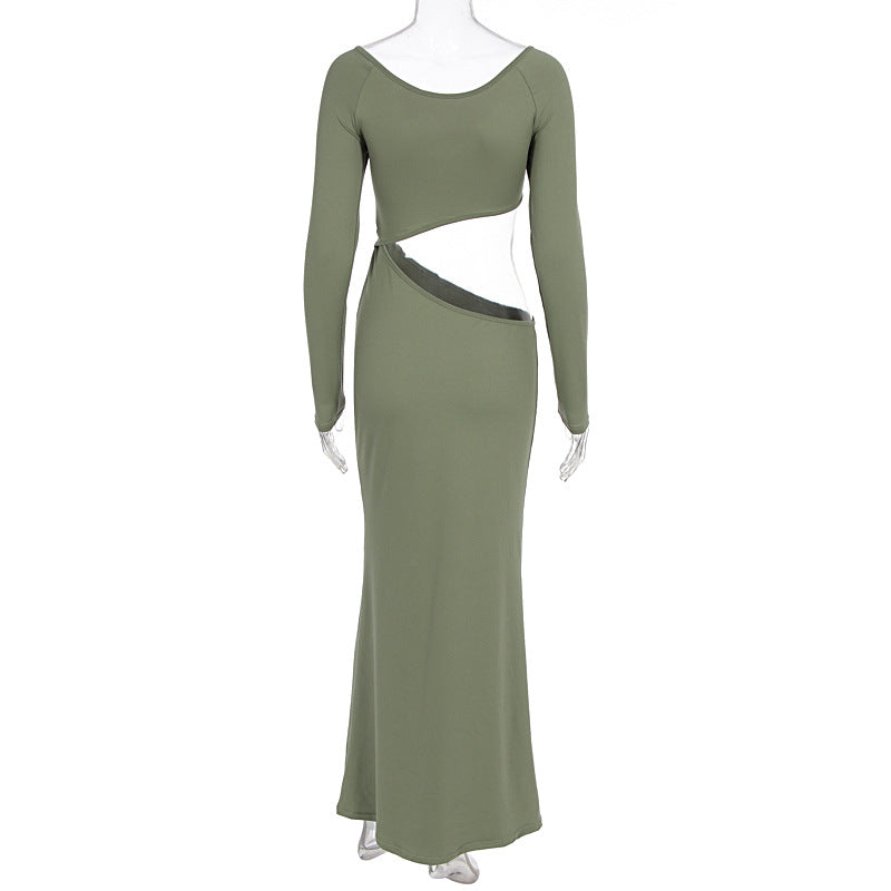 Women Clothing Maxi Dress Sexy Seaside Vacation Long Sleeve Hollow Out Cutout out Slim Dress