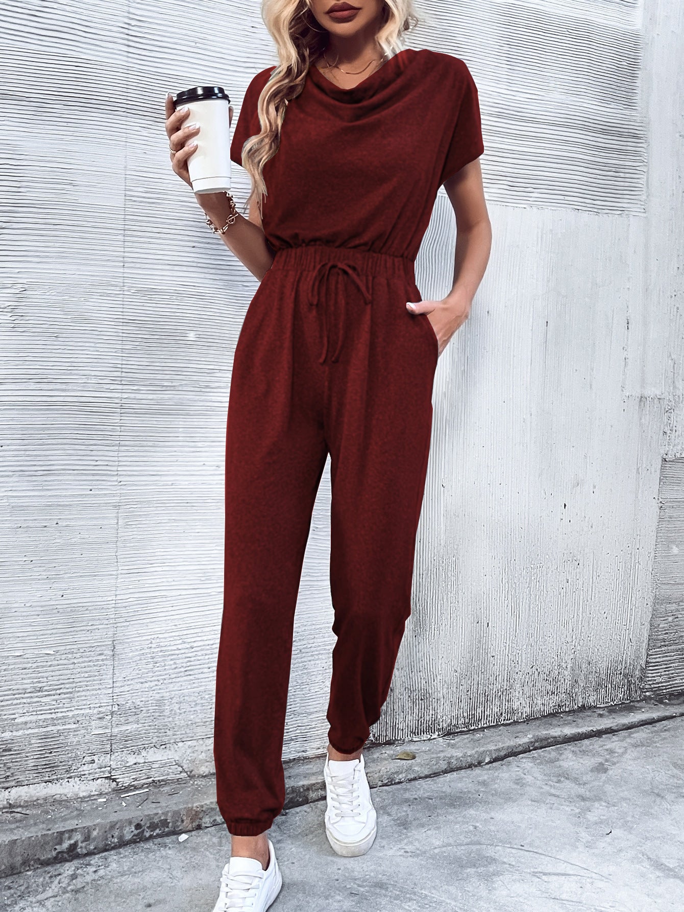 Women Clothing Short Sleeved Casual Wide Leg Jumpsuit