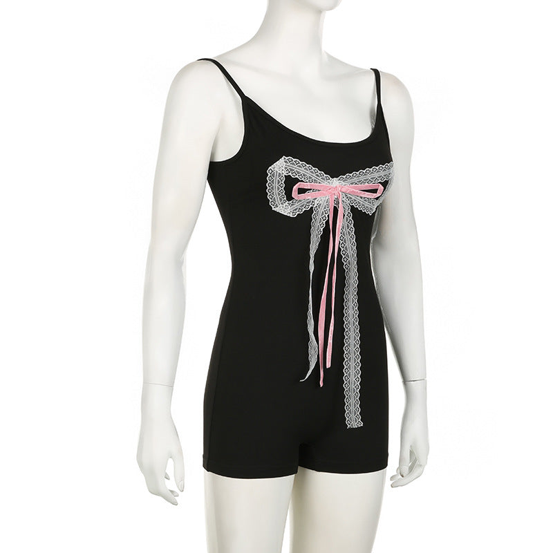 Teenage Casual Three Dimensional Bow Ribbon Stitching Dress Slim Fit Hip Spaghetti Straps Shorts