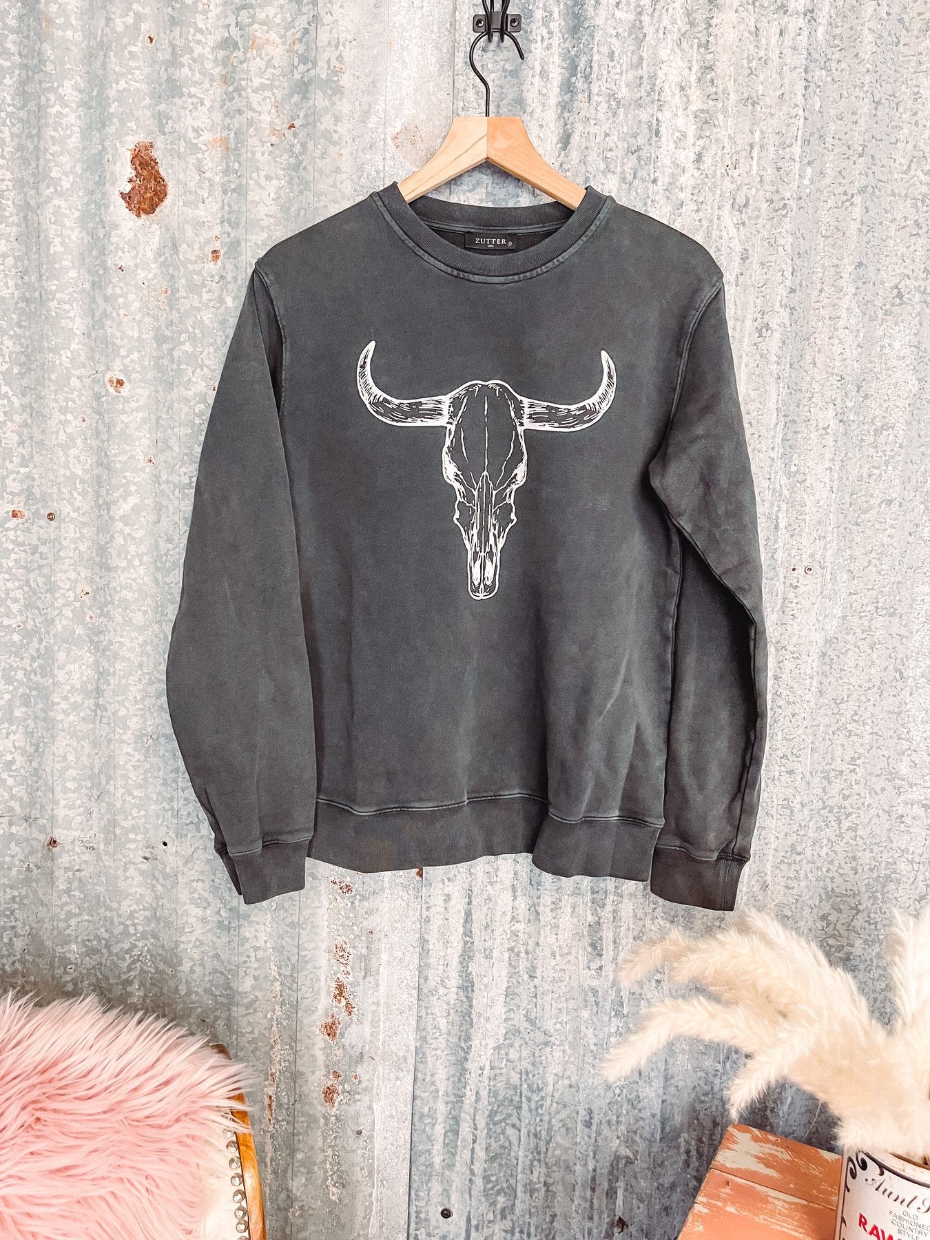 Ladies Cotton Cow Head Glue Printing Pullover Sweatshirt