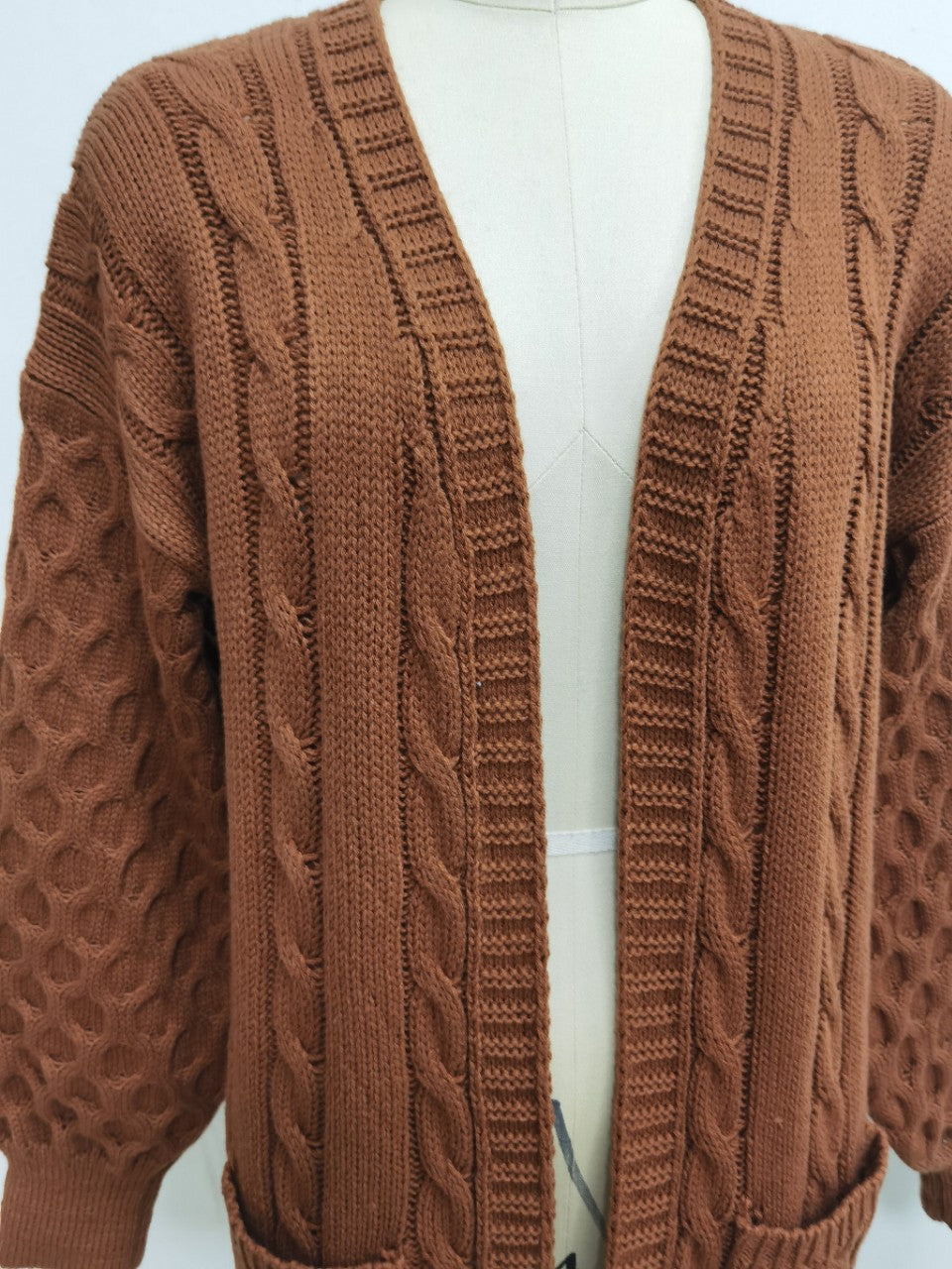 Popular Lantern Sleeve Autumn Winter Women Sweater Women South Solid Color Mid Length Knitted Cardigan