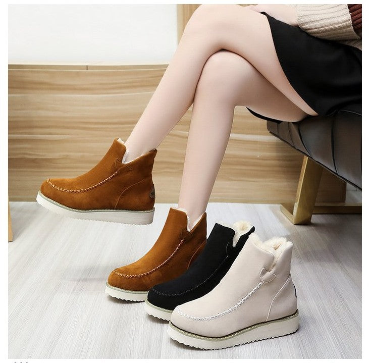 Women Boots Winter Ladies Platform Cotton Padded Boots Solid Color Slip on Warm Booties