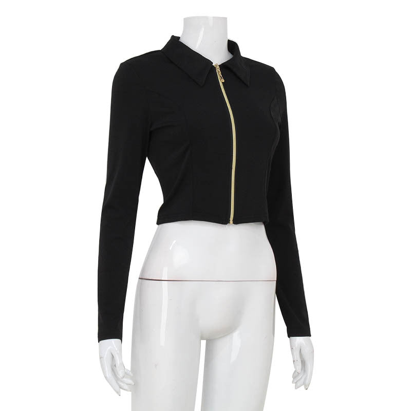 Autumn Women Clothing Sexy Long Sleeve Zipper Cardigan Slim Fit Slim Sexy Backless Short Top