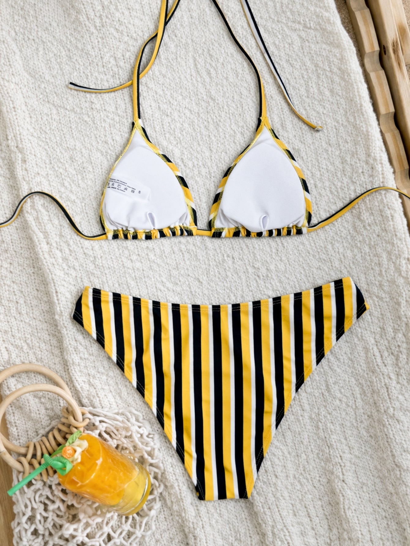 Bikini Striped Printed Triangle Strap Sexy Split Swimsuit Vacation Bikini