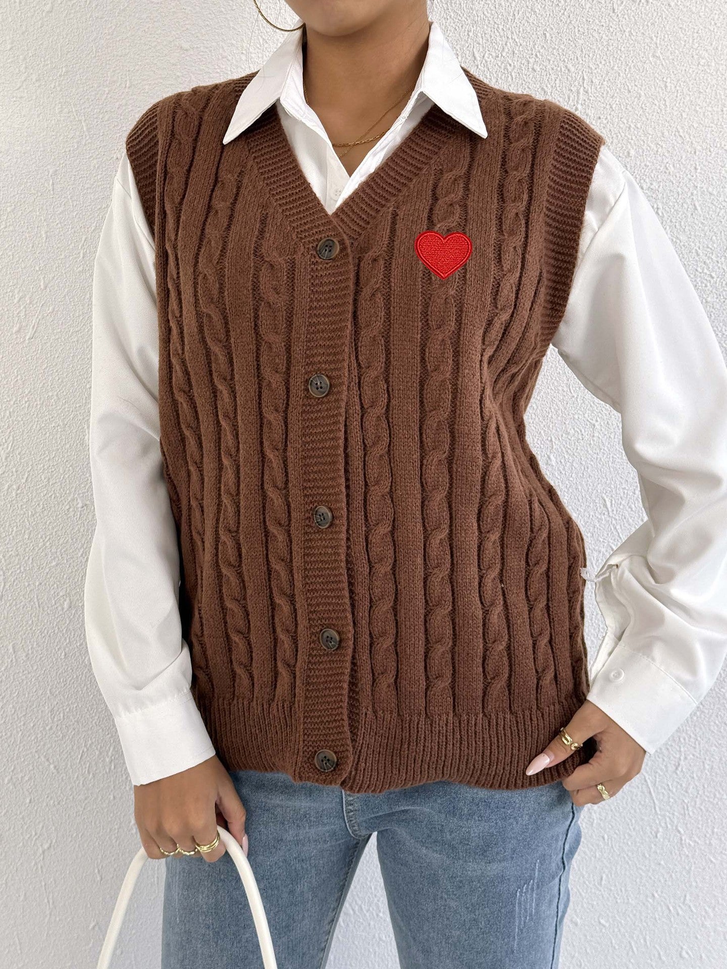 Women Knitted Cardigan Autumn Winter Casual Outerwear Vest Twist Woven Sweater Three Dimensional Floral Stitching Vest