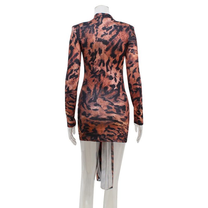 Summer Item Crew Neck Long Sleeve Tiger Stripe Pattern Lace up Waist Controlled Slimming Dress