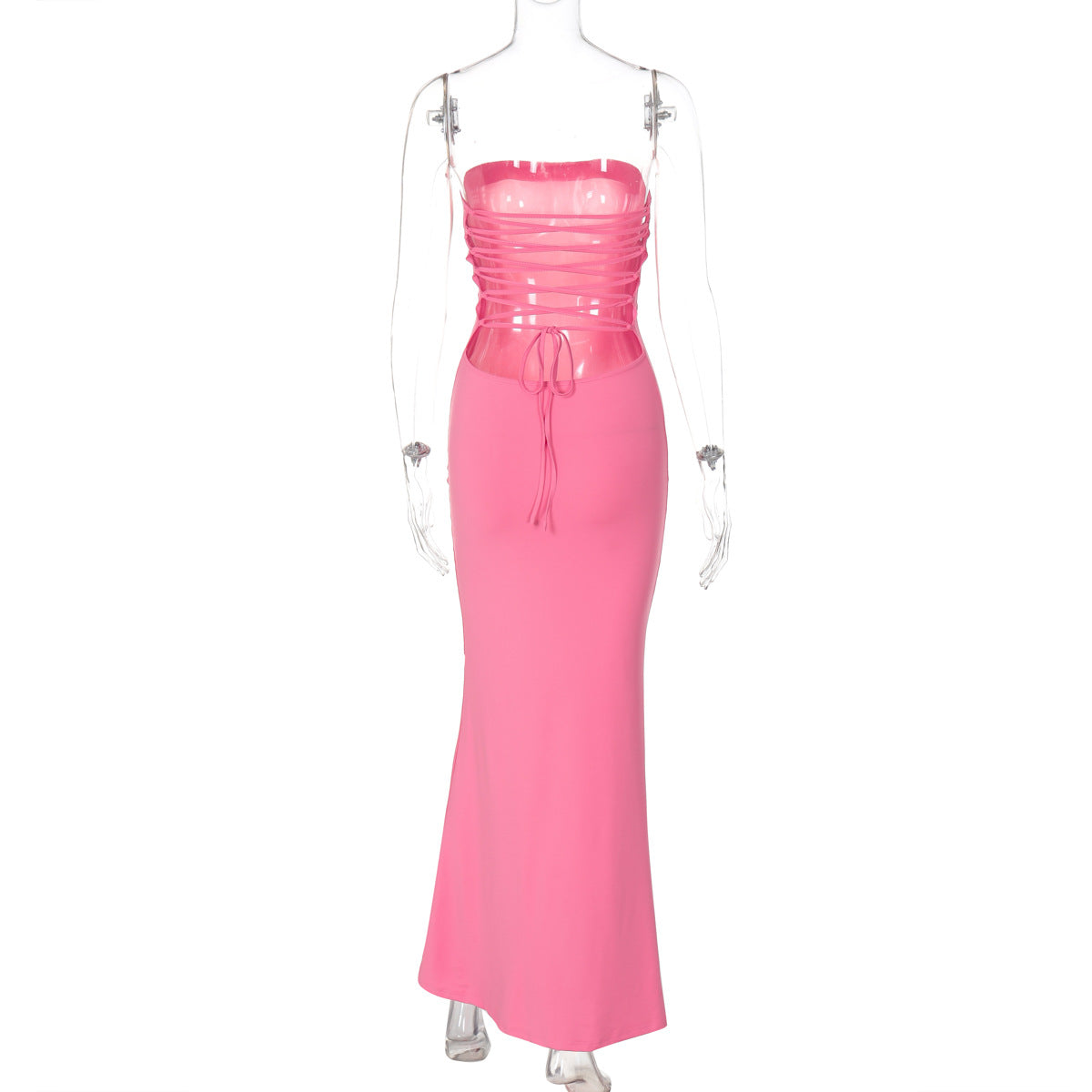 Women Clothing Summer off Neck Tube Top Backless Lace up Sexy Tight Waist Slimming Dress