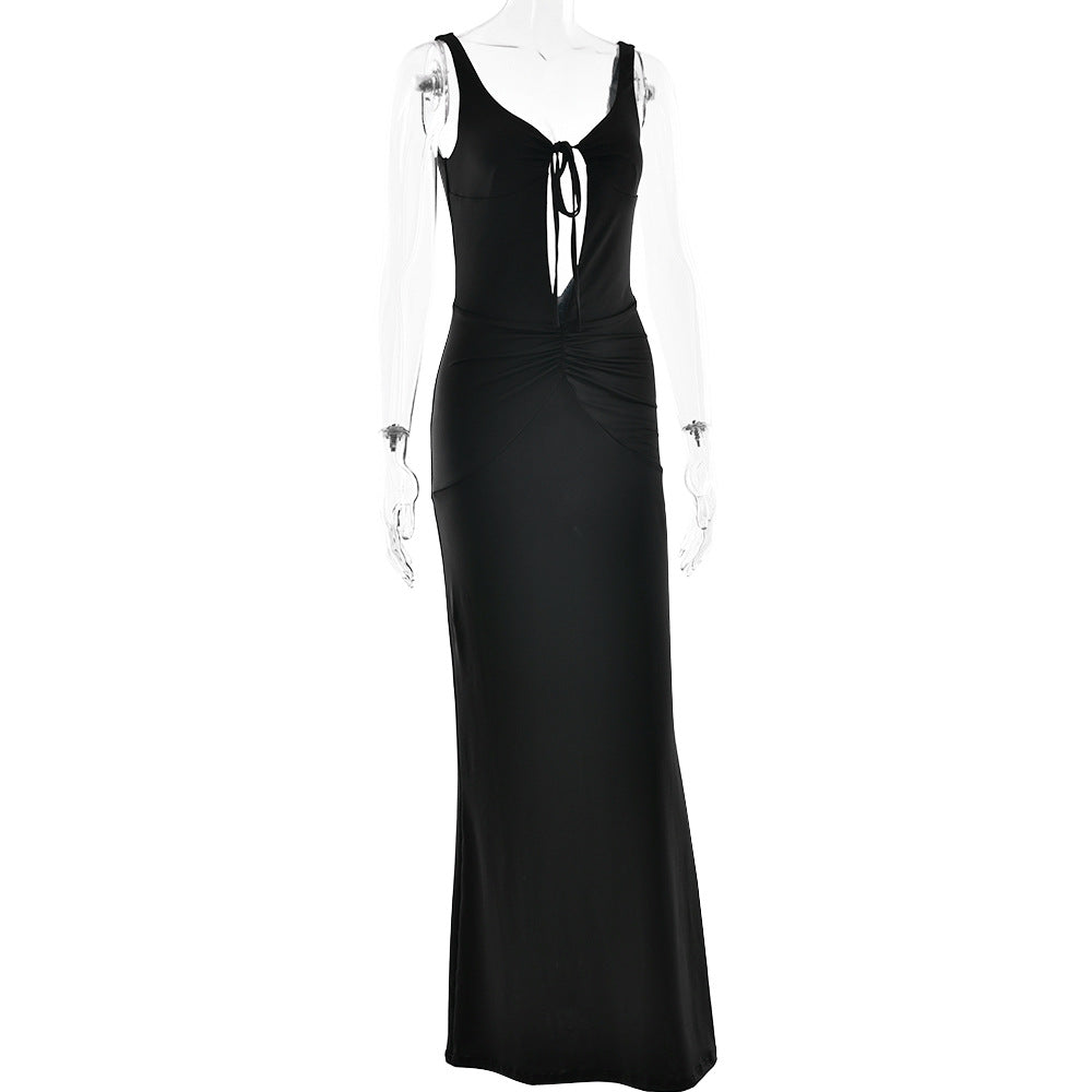 Summer Arrival Strap Dress Women Sexy Backless Hollow Out Cutout Pleated Dress